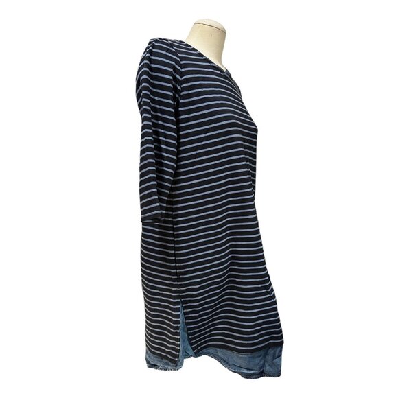 J. JIll Notched Neck Striped 3/4 Sleeve Casual Denim Lined Sheath Dress Sz Mediu - Picture 12 of 16